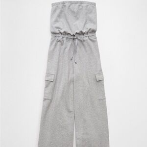Aerie Heather Gray Strapless Jumpsuit